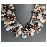 Dendritic Agate & Chalcedony 4-Strand Statement Necklace, 18" Artisan Piece
