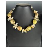 Chunky Serpentine & Citrine Quartz Sterling Silver 925 Statement Necklace