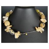 Chunky Serpentine & Citrine Quartz Sterling Silver 925 Statement Necklace