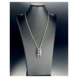 Cedora Italy Sterling Silver Lariat Necklace 26 Inch Slide Beads Cornicello 71g