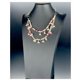 Artisan 925 Sterling Silver Freshwater Pearl & Carnelian Statement Necklace 19"