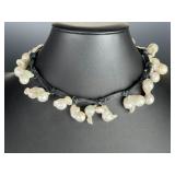 14" Baroque Biwa Pearl Choker Necklace Black Suede Cord Statement