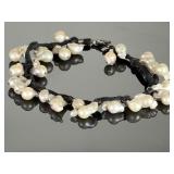14" Baroque Biwa Pearl Choker Necklace Black Suede Cord Statement