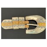 Vintage Sterling Silver & 12K Gold Filled Western Ranger Belt Buckle 4pc Set