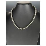 Vintage Sterling Silver Navajo Pearl Beaded Necklace 18 Inch 8mm Bench Beads