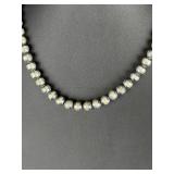 Vintage Sterling Silver Navajo Pearl Beaded Necklace 18 Inch 8mm Bench Beads