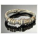 Vintage Sterling Silver Modernist Cable Twist Hinged Bracelet Bangle 32g