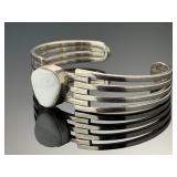 Vintage Mexican Sterling Silver White Quartz Druzy Cuff Bracelet Taxco A15