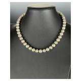 Sterling Silver 10mm Alternating Fluted & Smooth Bead Necklace 17.5" 62.8g 925