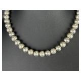 Sterling Silver 10mm Alternating Fluted & Smooth Bead Necklace 17.5" 62.8g 925