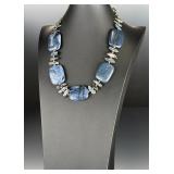 Sodalite & Peacock Biwa Pearl Statement Necklace 22.5" Artisan Boho