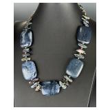 Sodalite & Peacock Biwa Pearl Statement Necklace 22.5" Artisan Boho
