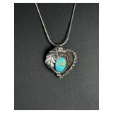 Navajo Sterling Silver Royston Turquoise Leaf Pendant Necklace 24" Italy 925