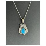 Navajo Sterling Silver Kingman Turquoise Pendant Necklace Signed SE Italy 925
