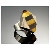 Modernist Sterling Silver Baltic Amber Striped Ring & Pendant Jewelry Set 925
