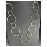 LJR Signed Sterling Silver Modernist Interlocking Ring Statement Necklace 28"