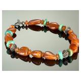 Chunky Carnelian & Turquoise Southwestern Silver Accent Statement Necklace 20"