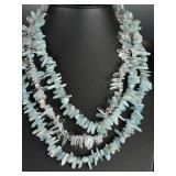Deb Guyot Aquamarine & Clear Quartz 3-Strand Sterling Silver Necklace 20"