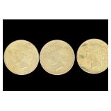 Lot of 3 US Peace Silver Dollar Coins, 90% Silver, Historic American Currency