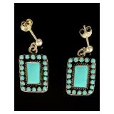 Zuni Style Turquoise Inlay Sterling Silver Earrings Native American Signed BM