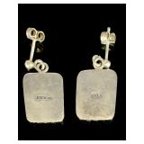 Zuni Style Turquoise Inlay Sterling Silver Earrings Native American Signed BM
