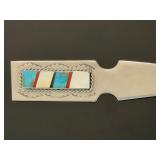 Vintage Native American Silver Turquoise Coral MOP Inlay Letter Opener 6.25"