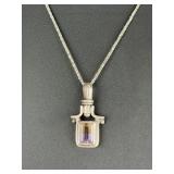 Sterling Silver Ametrine Pendant Necklace, Vintage 19.5" Italian Chain