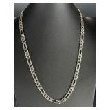 Italian Sterling Silver Figaro Link Chain Necklace 24.5" 8mm 61g Signed AZ 925