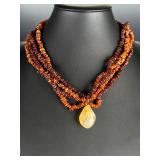 Baltic Amber & Citrine Sterling Silver Multi-Strand Statement Necklace 925