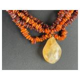 Baltic Amber & Citrine Sterling Silver Multi-Strand Statement Necklace 925