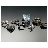 Vintage Sterling Silver & Silver-Tone Rings Lot | Butterfly, Owl, Moon, Star | 8 Pc
