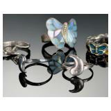 Vintage Sterling Silver & Silver-Tone Rings Lot | Butterfly, Owl, Moon, Star | 8 Pc