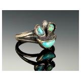 Vintage Navajo Turquoise Silver Ring, Size 7, Signed RS