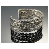 Vintage Mexican Sterling Silver Braided Cuff Bracelet Taxco TE-51 925