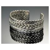 Vintage Mexican Sterling Silver Braided Cuff Bracelet Taxco TE-51 925