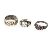 Sterling Silver & Gemstone Ring Lot (6) - Amethyst, Opal, CZ, Modernist Styles
