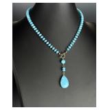 Natural Larimar Beaded Pendant Necklace 16.5 In Toggle Clasp Dominican Blue