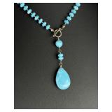 Natural Larimar Beaded Pendant Necklace 16.5 In Toggle Clasp Dominican Blue