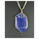 Native American Lapis Lazuli Liquid Sterling Silver 5-Strand Necklace Pendant