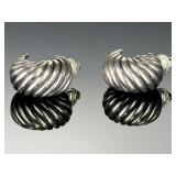 David Yurman Sterling Silver Sculpted Cable Clip-On Earrings DY 925