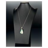 925 Sterling Silver Italian Box Chain & Crazy Lace Agate Leaf Pendant Necklace