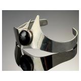 Vintage Taxco Mexican Sterling Silver Black Onyx Modernist Cuff Bracelet TB-41