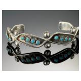 Vintage Native American Sterling Silver Sleeping Beauty Turquoise Cuff Bracelet