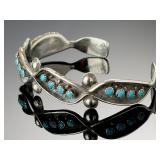 Vintage Native American Sterling Silver Sleeping Beauty Turquoise Cuff Bracelet