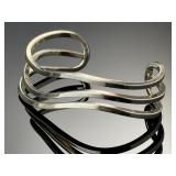 Vintage Mexican Sterling Silver Wave Cuff Bracelet TH-155 Taxco 925