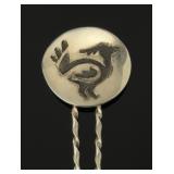 Navajo Sterling Silver Roadrunner Overlay Hair Pin Native American Hair Fork