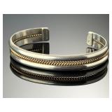 Navajo IAN Sterling Silver 12K Gold Filled Cable Cuff Bracelet 21.5g
