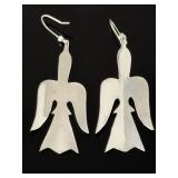 Native American Peyote Bird Sterling Silver Turquoise Coral Chip Inlay Earrings