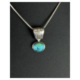 Native American Sterling Silver Sleeping Beauty Turquoise Bear Pendant Necklace