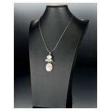 Modernist 925 Sterling Silver Ocean Jasper & Clear Quartz Totem Necklace